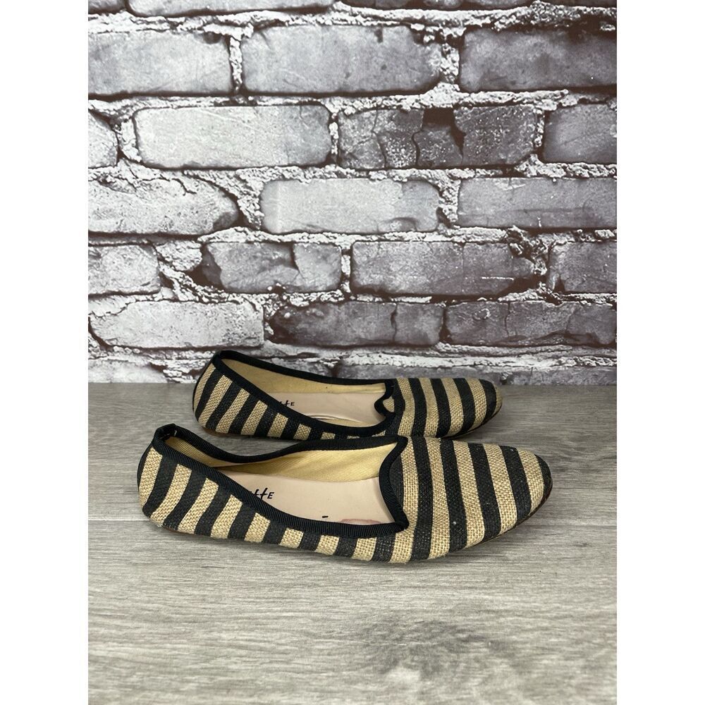 Ballerette Roma Tan Black Stripe Canvas Fabric Ballet Flats Shoes Women 37EU/6.5